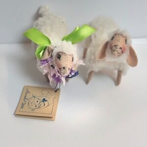 Vintage Annalee 2 Lambs Miniature Whimsical Cottage Grandmacore Easter Spring 6"